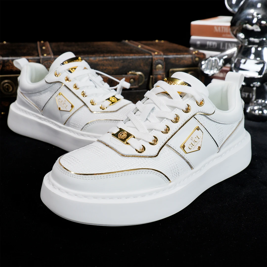 GUCL秋冬百搭透气厚底休闲男鞋秋季低帮个性潮鞋时尚白色运动男士