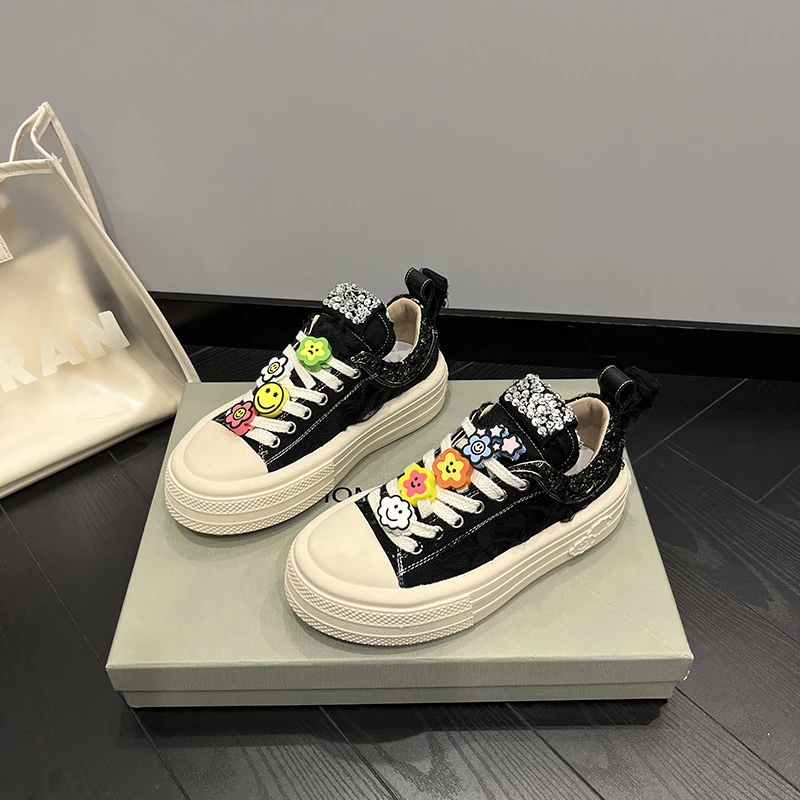 厚底松糕白色帆布鞋女2024春季新款小白鞋时尚休闲板鞋百搭学生潮