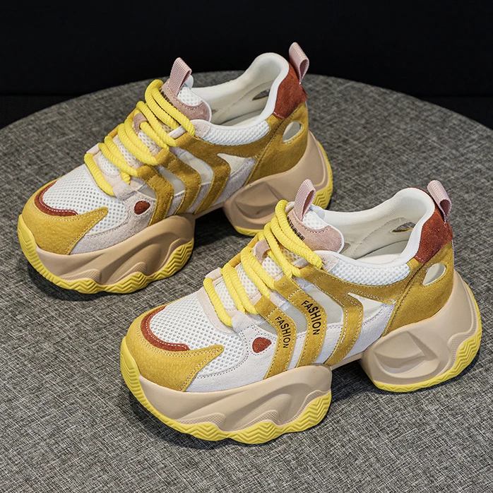 厚底6CM真皮老爹鞋女2024夏季新款百搭韩版厚底松糕时尚运动鞋潮