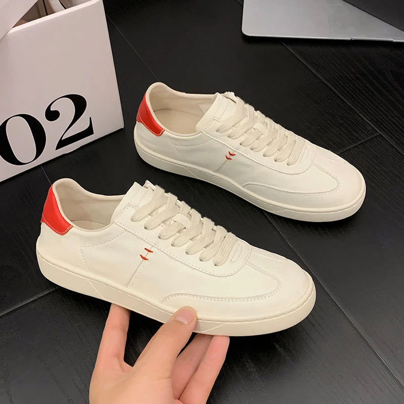 网红2024夏季新款带圆头拼色百搭休闲板鞋女平底休闲运动小白鞋潮