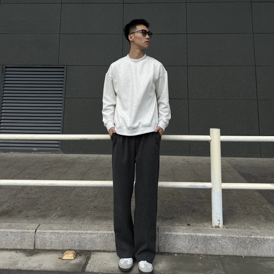 秋冬毛呢加厚老钱风垂感阔西裤软糯针织直筒cleanfit长裤