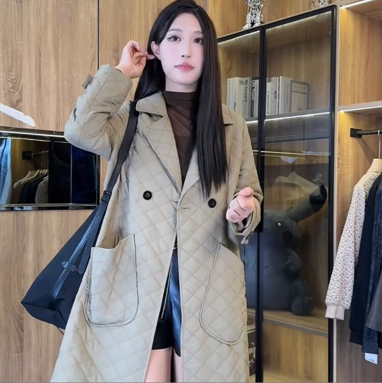 女士轻薄棉服气质女装新款休闲显瘦宽松百搭高品质中长款菱格外套