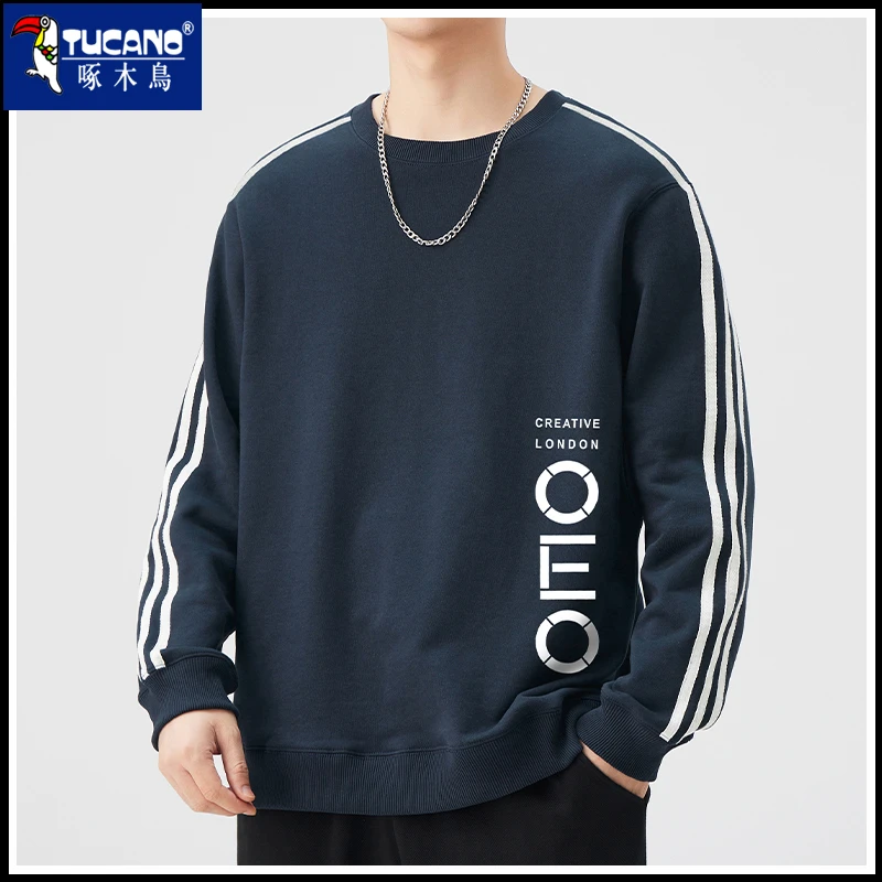 啄木鸟重磅圆领卫衣男士秋冬季2024新款百搭休闲潮牌宽松长袖上衣