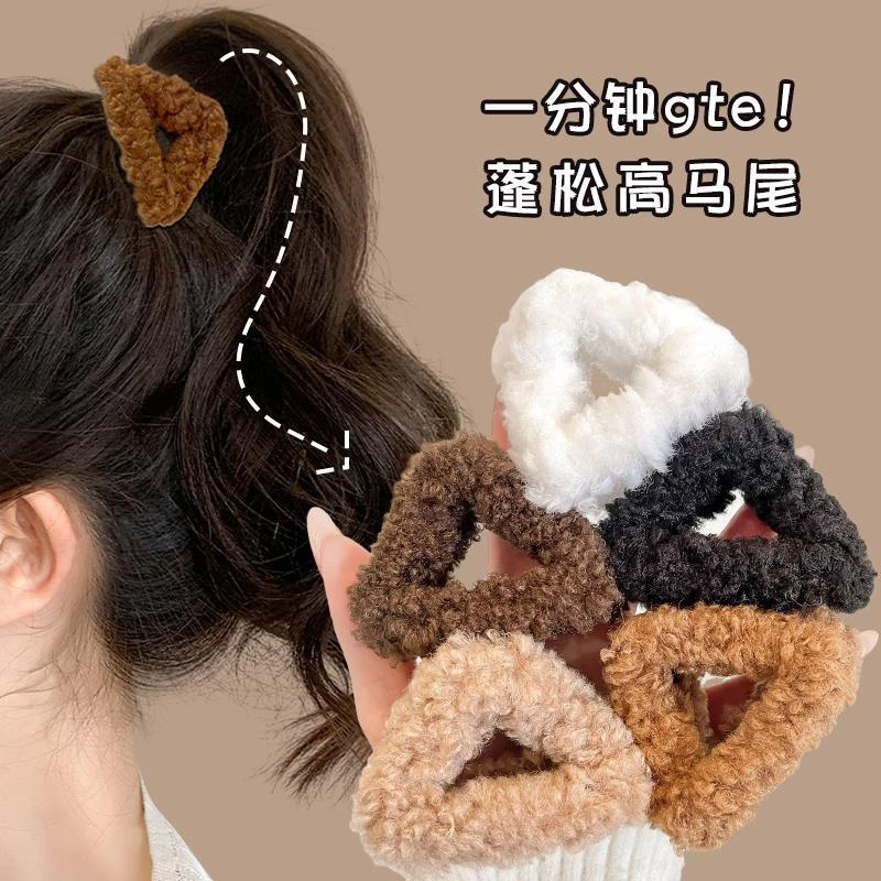 羊羔毛秋冬抓夹女毛绒公主头发夹后脑勺半扎发鲨鱼夹毛毛夹子头饰