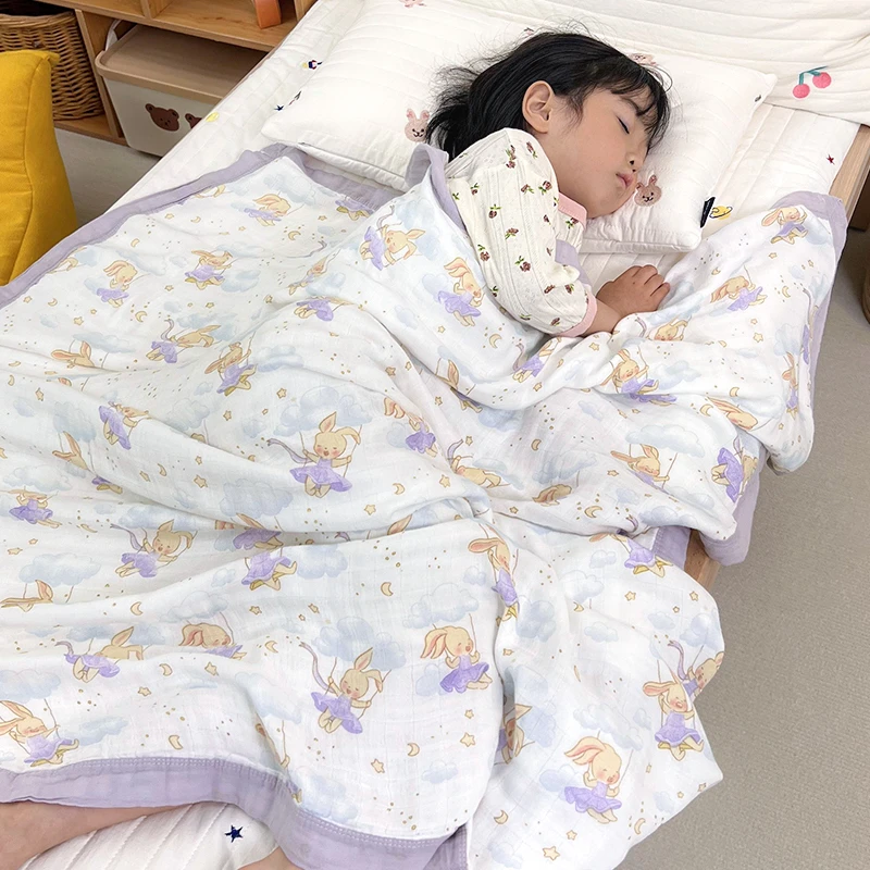 新生儿四层竹棉盖毯薄款婴儿薄毯子包巾浴巾幼儿园透气柔软多功能