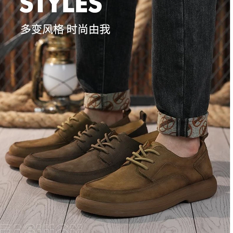 夏季新款男士皮鞋复古百搭户外休闲英伦皮鞋男款真皮软底高档男鞋