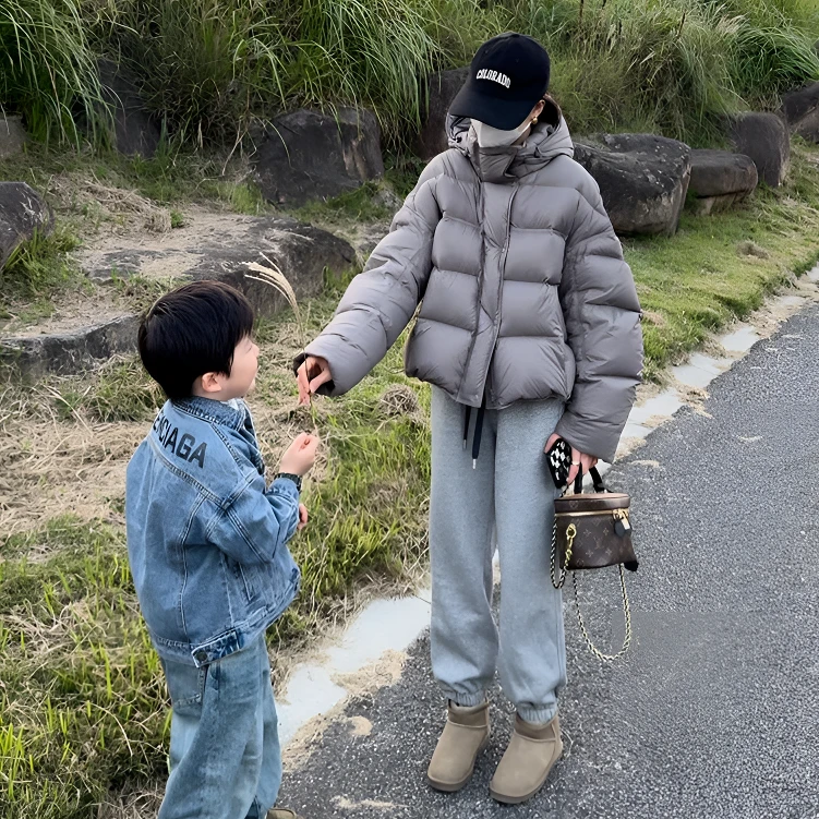 短款泡芙龟背连帽羽绒服女冬季新款2024爆款加厚保暖白鸭绒面包服