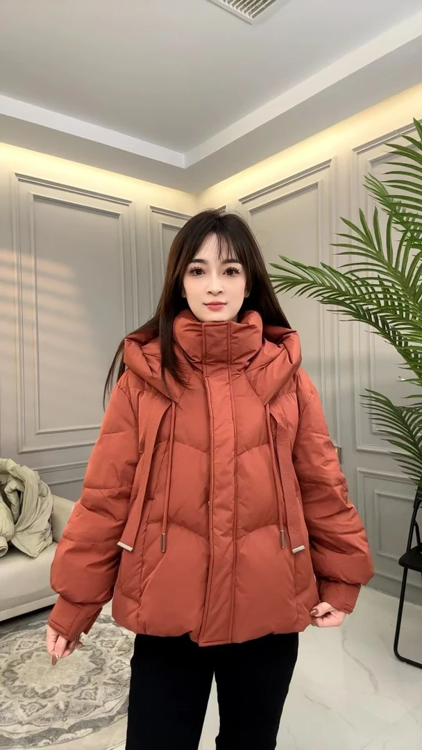 A917羽绒服女短款连帽休闲女士冬季带帽女装纯色厚款外套