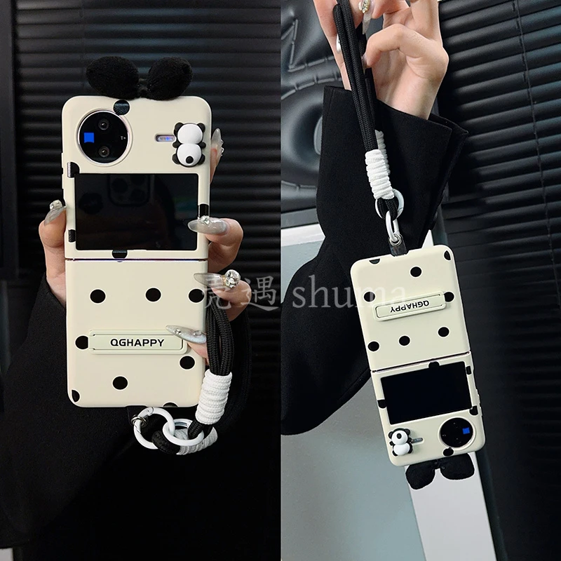 适用vivoxflip手机壳新款xflip套vivo波点小众蝴蝶结爱心女款挂绳