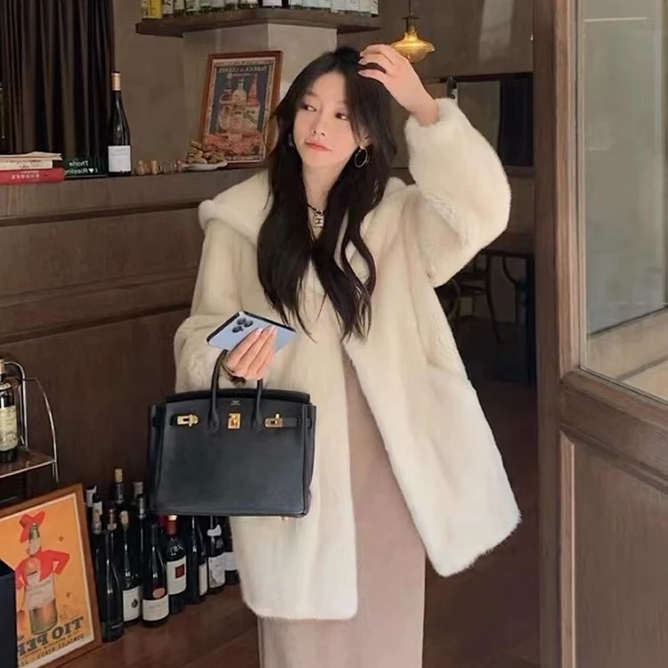 【杭悦家75长】2025秋冬连帽百搭网红气质韩版宽松中长款连帽外套女