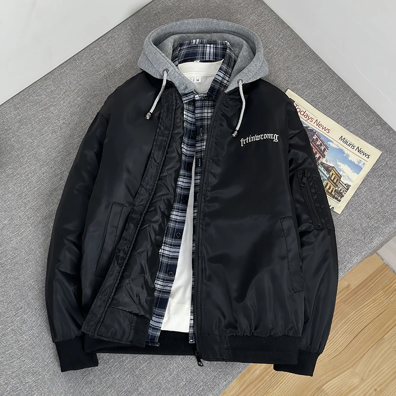 秋冬款刺绣棉服飞行夹克外套男宽松夹棉加厚潮流宽松休闲棉衣