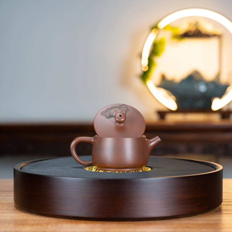 钦州坭兴陶壶祥云全手工汉瓦壶高端茶具紫红陶-色泽以直播间为准