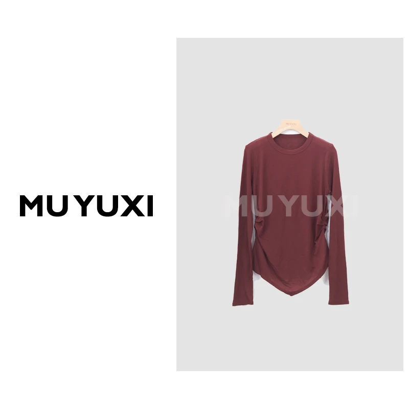 MU YUXI 2024秋季新款圆领不规则收腰水溶上衣 SB782