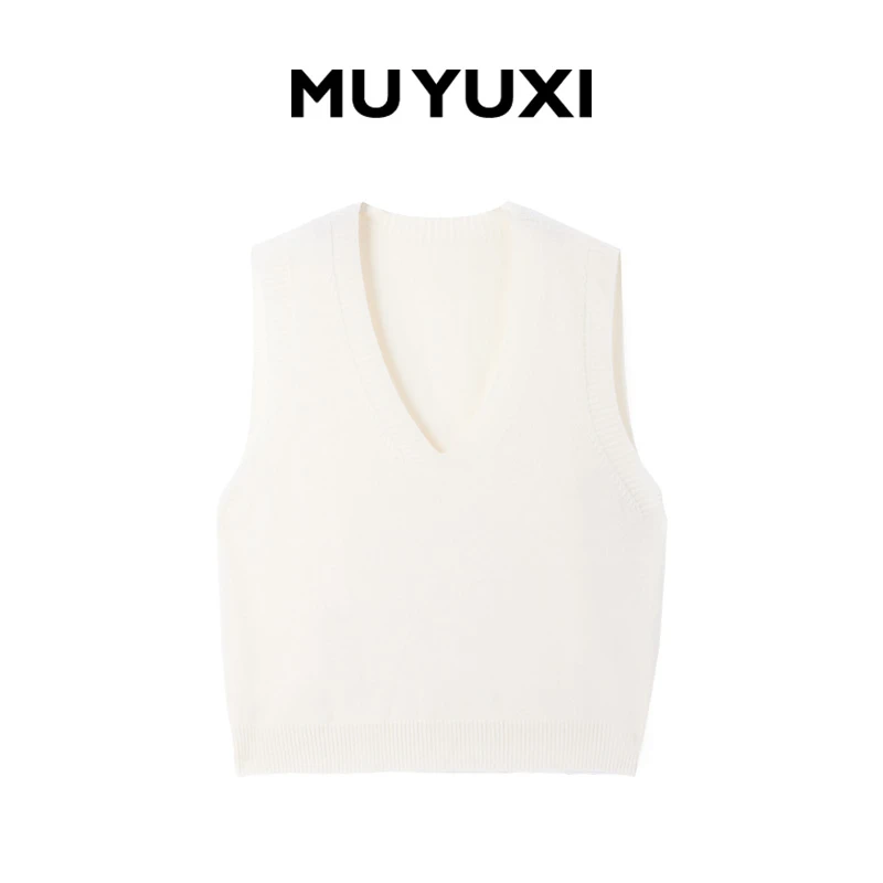 MU YUXI 2024冬季新款纯色V领针织马夹女装上衣 HK107