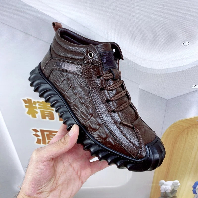 【牛皮】男冬季加绒保暖棉皮鞋软底高帮爸爸鞋8701