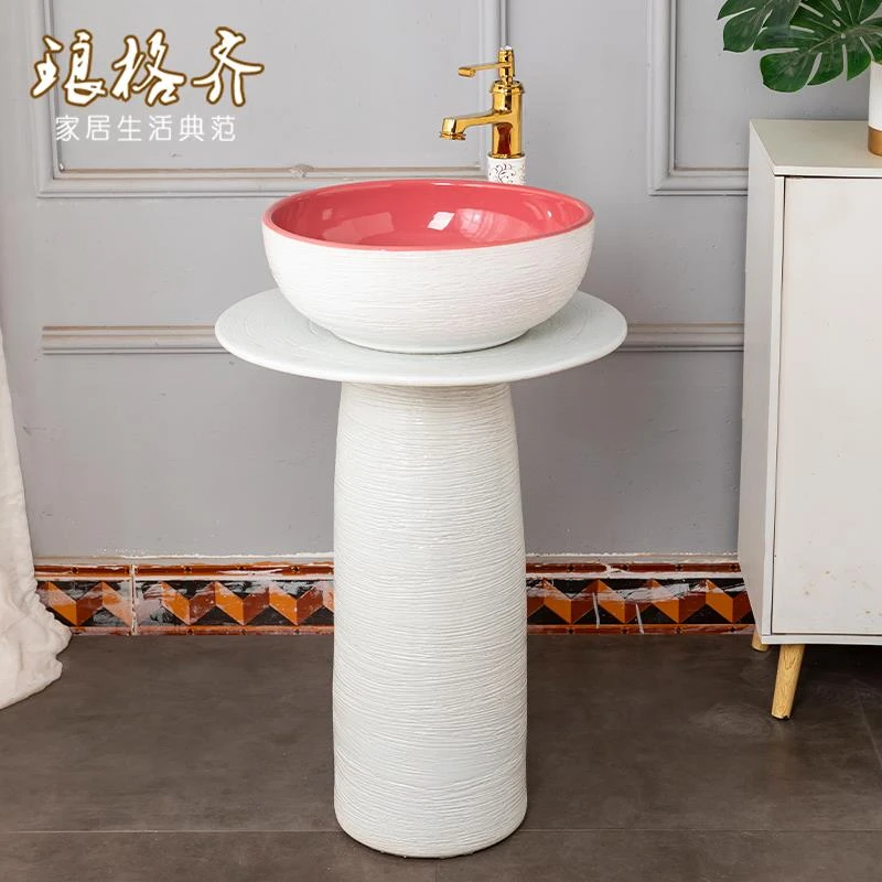 简约陶瓷立柱盆洗手台盆一体落地立式洗脸盆家用阳台面盆庭院水池