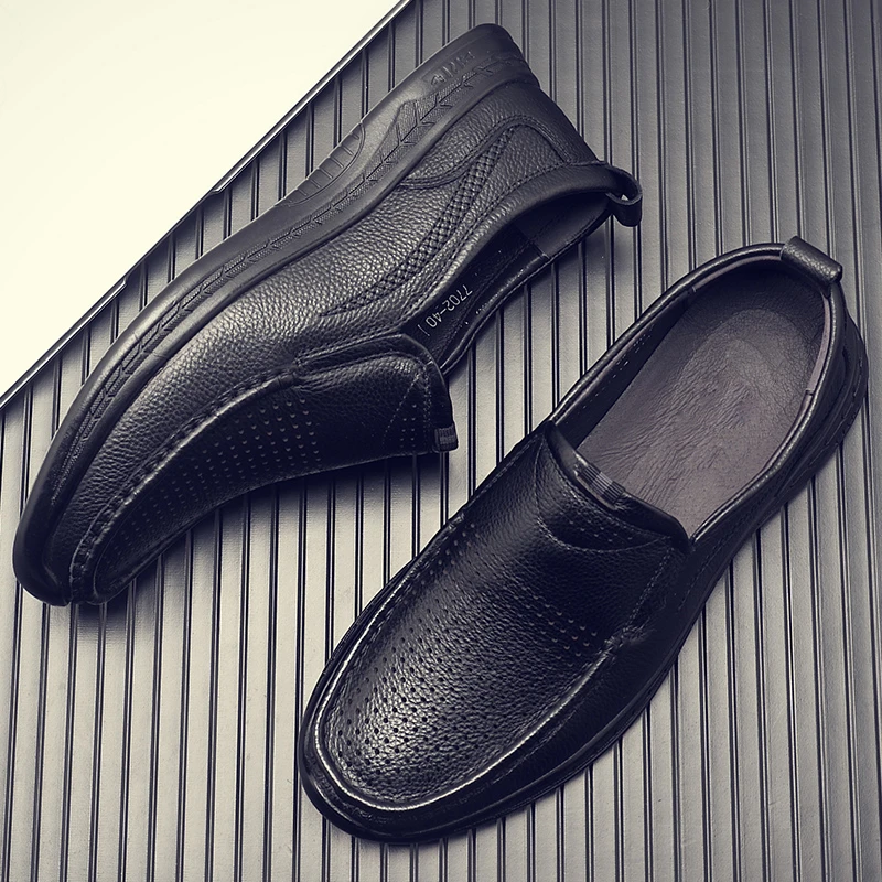 2023夏季男士洞洞皮鞋真皮夏季新款透气休闲镂空皮凉鞋软底打孔鞋