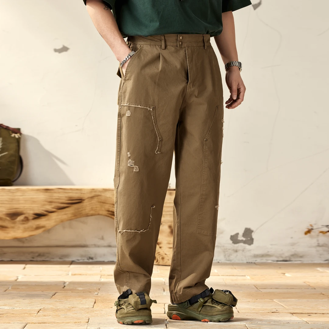 美式潮流工装裤男士弹力休闲运动裤百搭直筒裤松紧腰宽松长裤