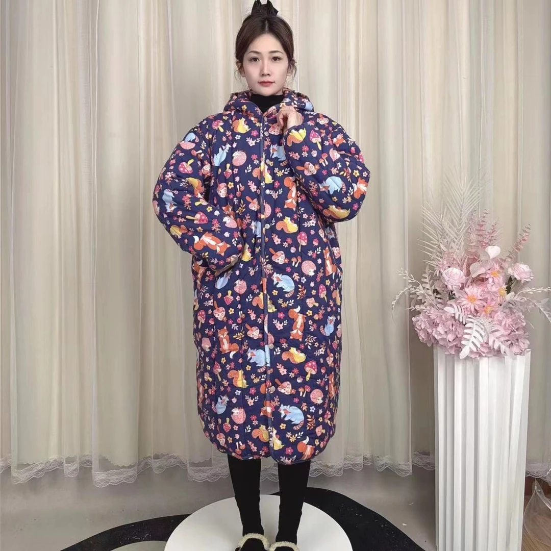 SANYUE新疆棉棉花【森林世界长款连帽】宽松家居服保暖棉服