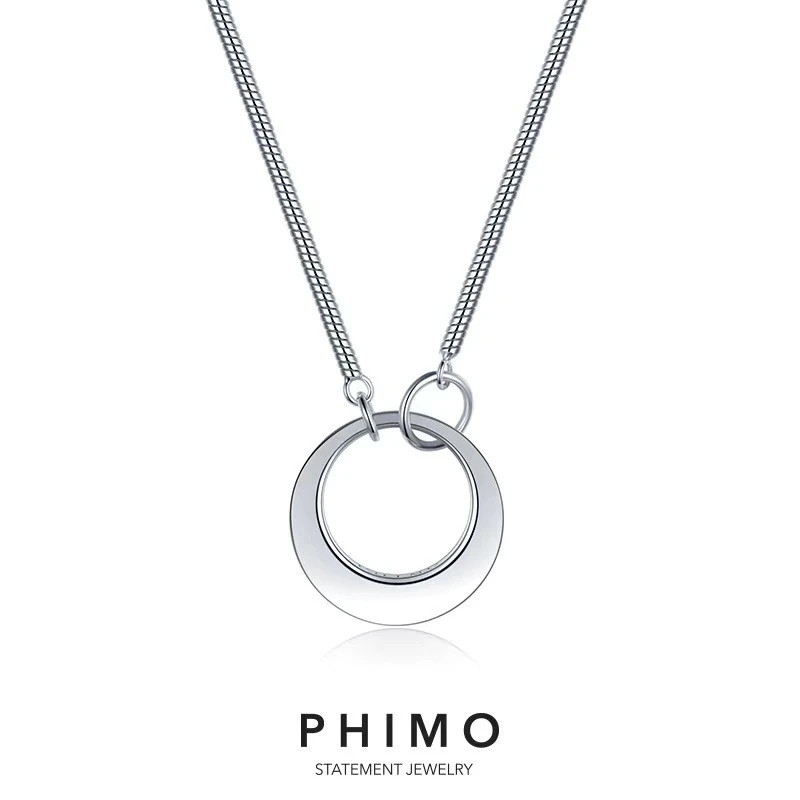 铜合金项链 PHIMO 铜合金项链 离心圆系列-白珐琅项链耳环