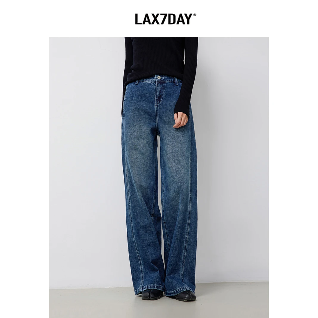 蓝气球系列｜立裁分割线镰刀裤新款香蕉裤遮胯显瘦宽松直筒牛仔裤