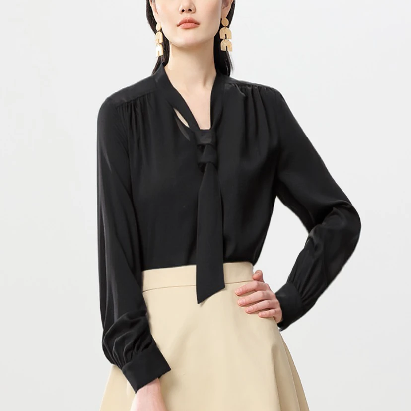 静奢风蝴蝶结飘带衬衣百搭显瘦设计感上衣免烫不易皱长袖衬衫女