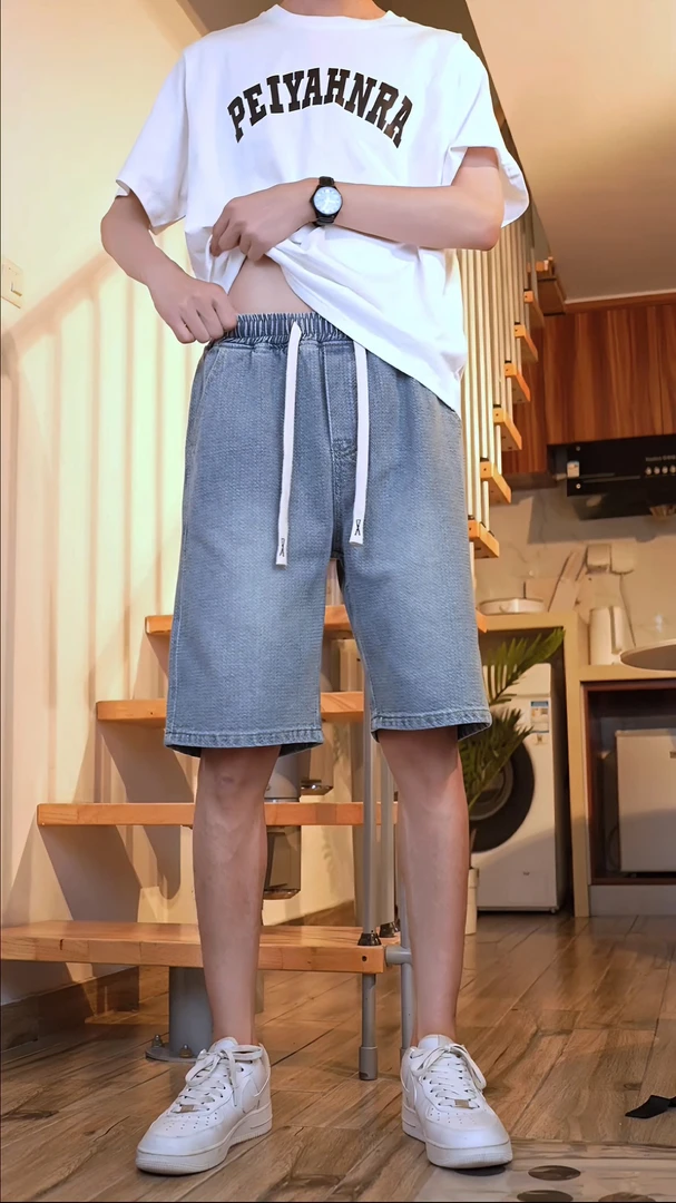 夏季薄款牛仔短裤星空纹时尚休闲百搭宽松直筒裤潮流男士ins韩版