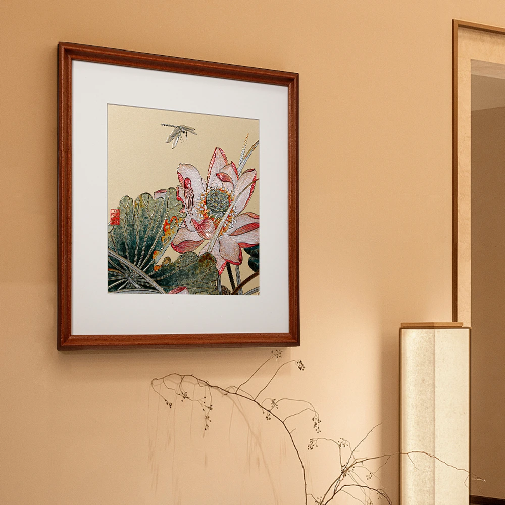 手工錾刻铜雕荷花玄关装饰画走廊方形挂画国画寓意好餐厅饭厅壁画