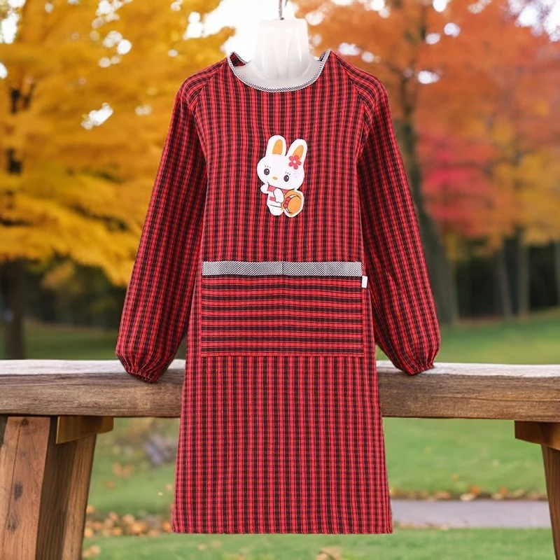 纯棉时尚罩衣男女外穿防油污拉链口袋耐磨长袖围腰围裙上班用的