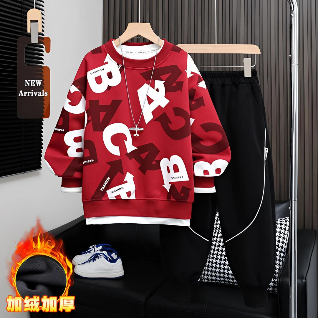 男童秋冬季加绒潮流套装2024新款中大童洋气休闲运动爆款儿童卫衣