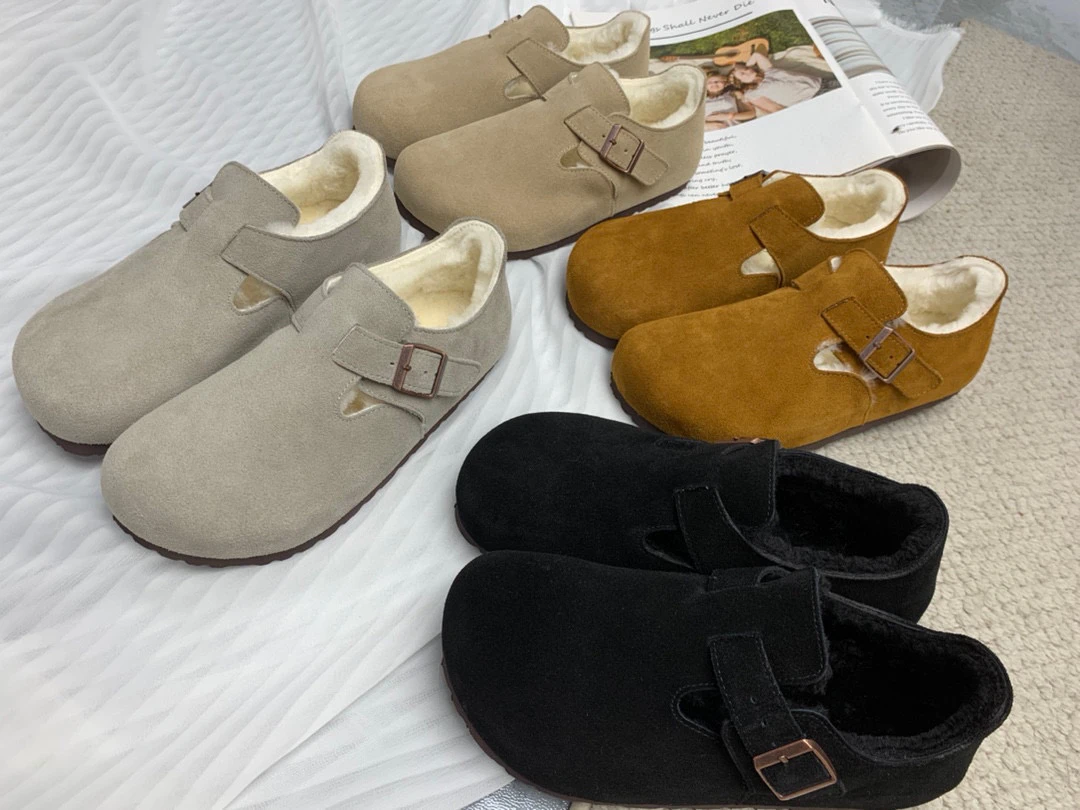 冬季加绒保暖勃肯鞋圆头舒适软底女鞋百搭单鞋