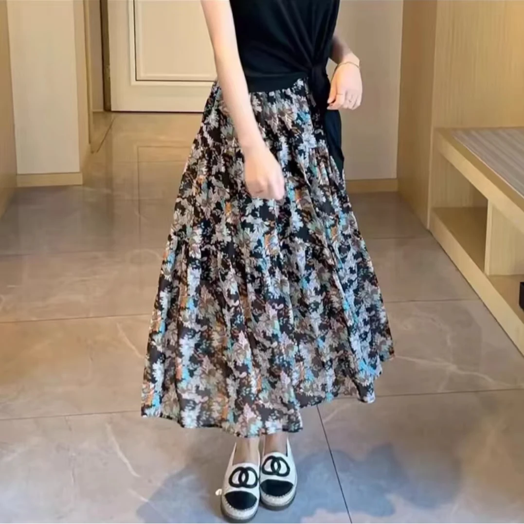 繁花似锦夏季碎花高腰中长款显瘦气质时尚沙滩半身裙女洋气收腰裙