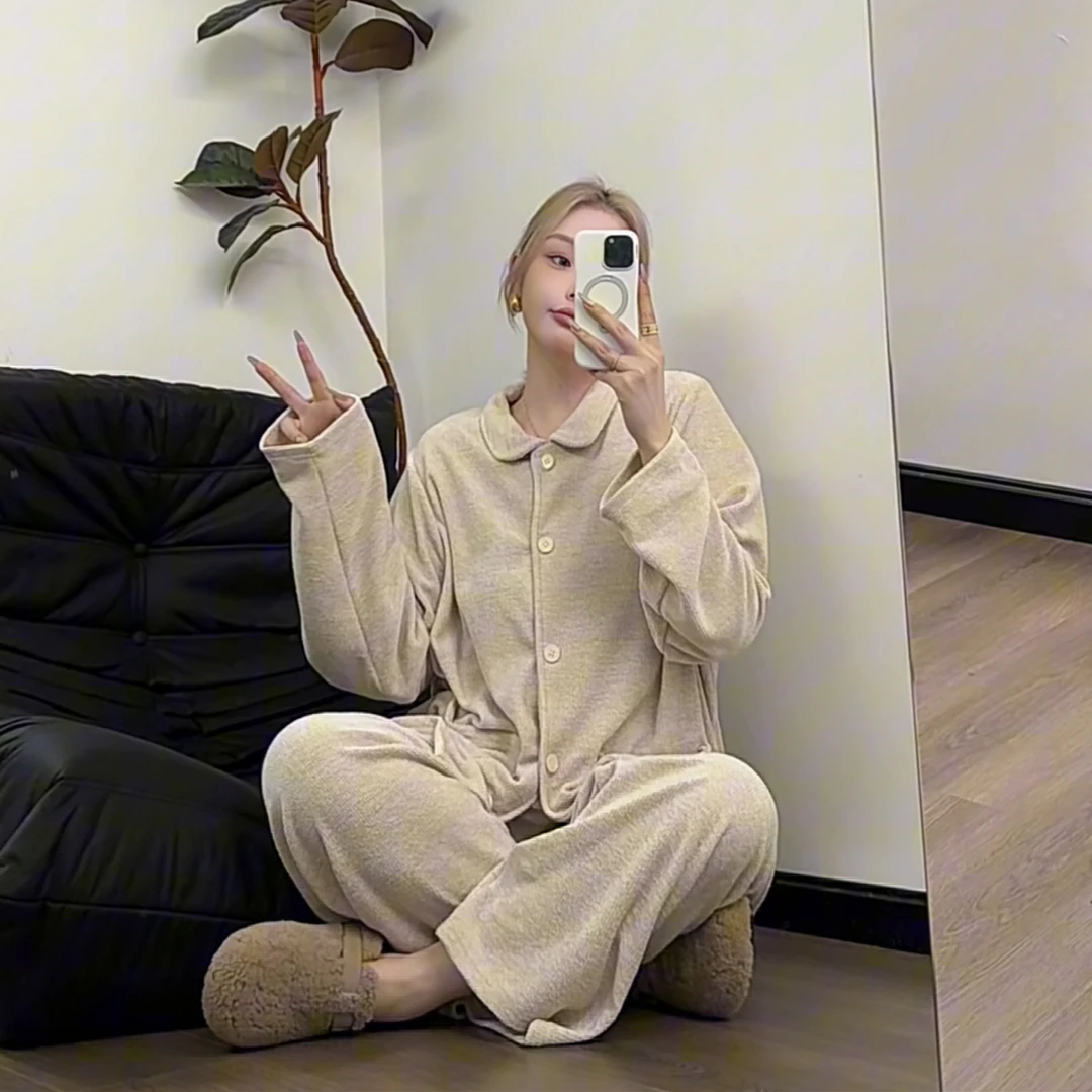 【瘦瘦】慵懒假日-秋冬睡衣套装情侣款家居服上衣+裤子两件套S0916