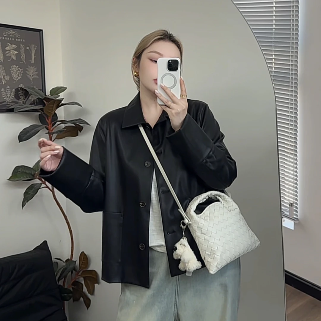 【瘦瘦】皮衣外套女早秋穿搭机车甜辣风大码显瘦正肩夹克上衣S0855