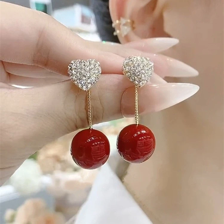 锌合金耳饰 176号 一款两戴爱心耳环女小众红色显肤白气质耳饰