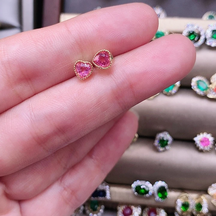 碧玺耳饰银S925镶嵌小**儿