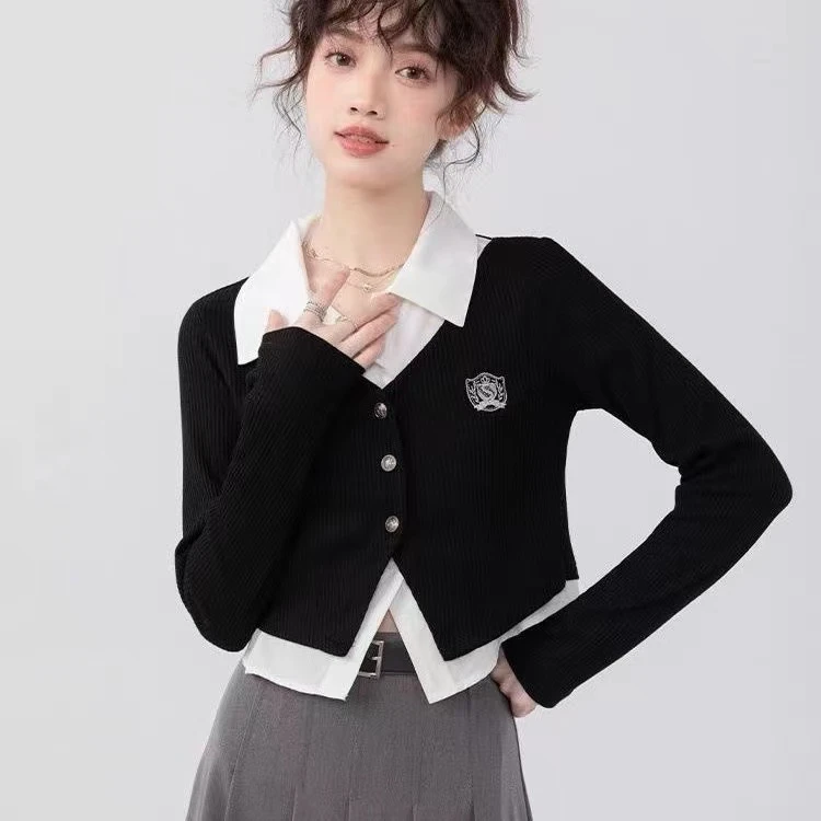 假两件polo领短款学院风上衣 1971