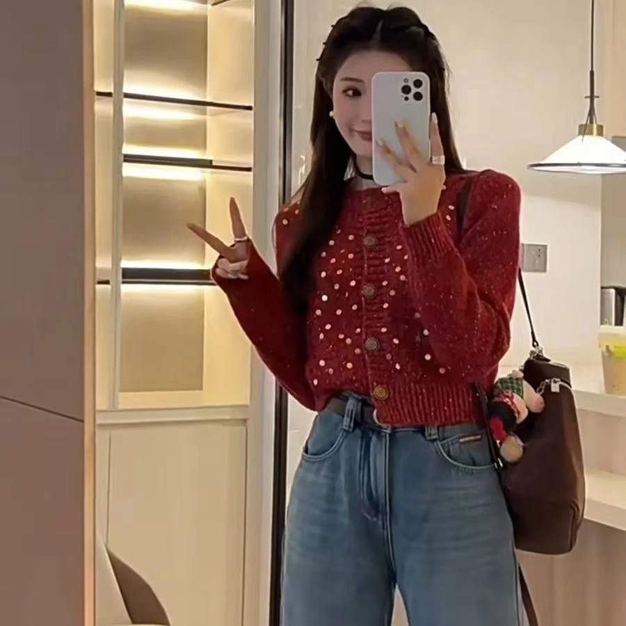 红色闪闪针织上衣 毛衣6