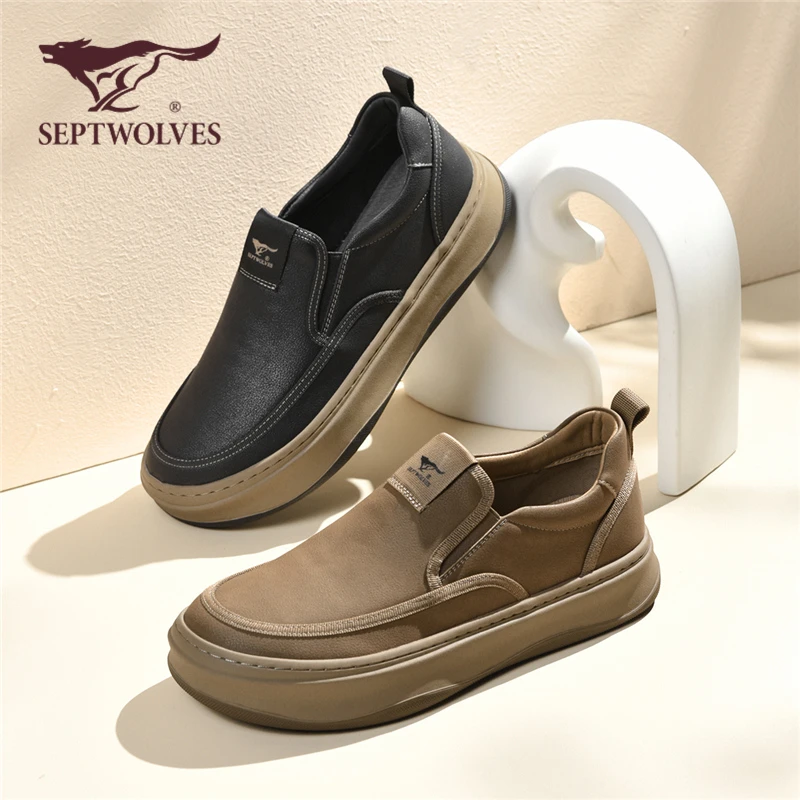 七匹狼鞋子男款2025新款一脚蹬鞋男士低帮休闲皮鞋厚底防滑懒人鞋