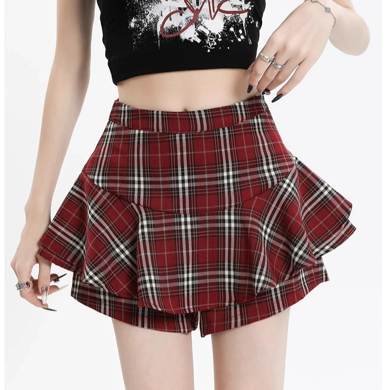 胖妹妹松紧腰显瘦半身裙夏季学院风格子百搭辣妹百褶裙大码高腰