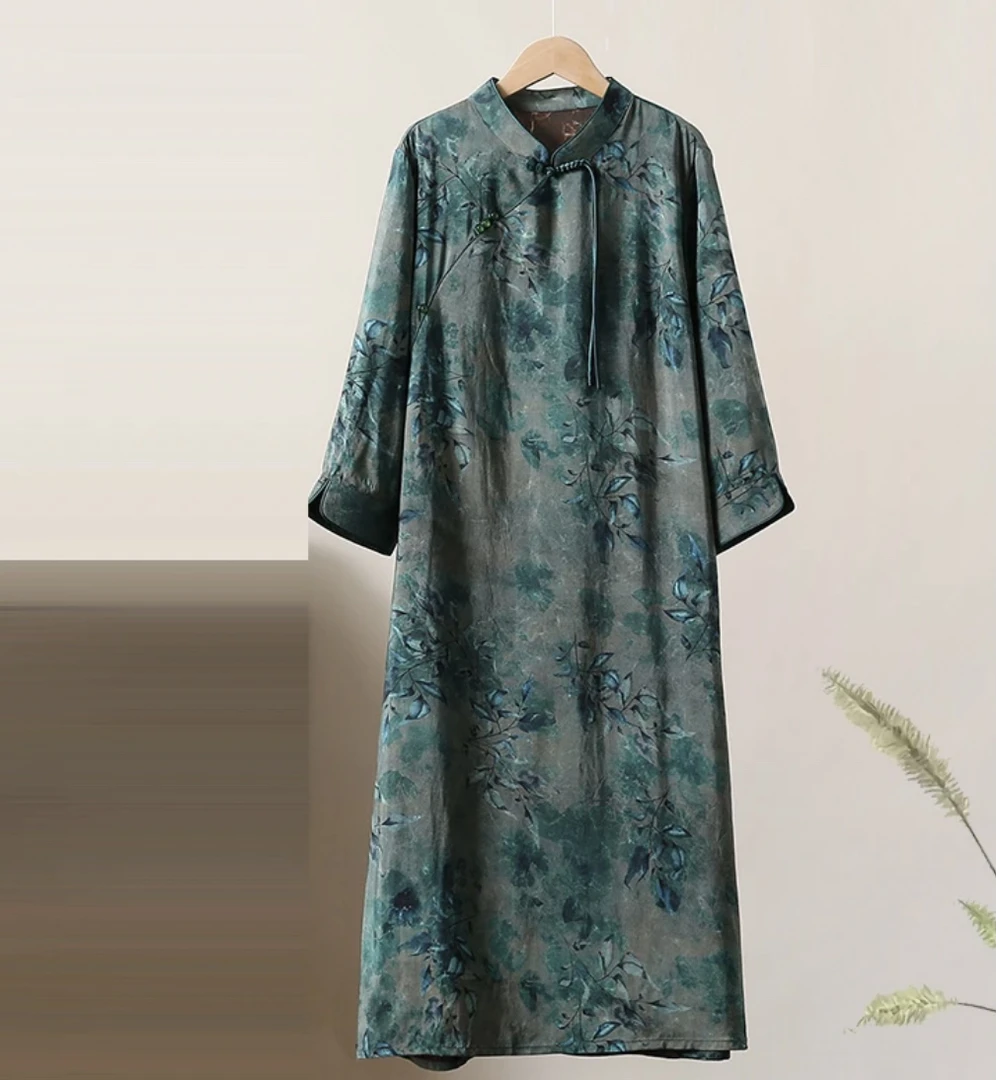 国风【奢华柜货】复古青花瓷高端大气香云七分袖连衣裙