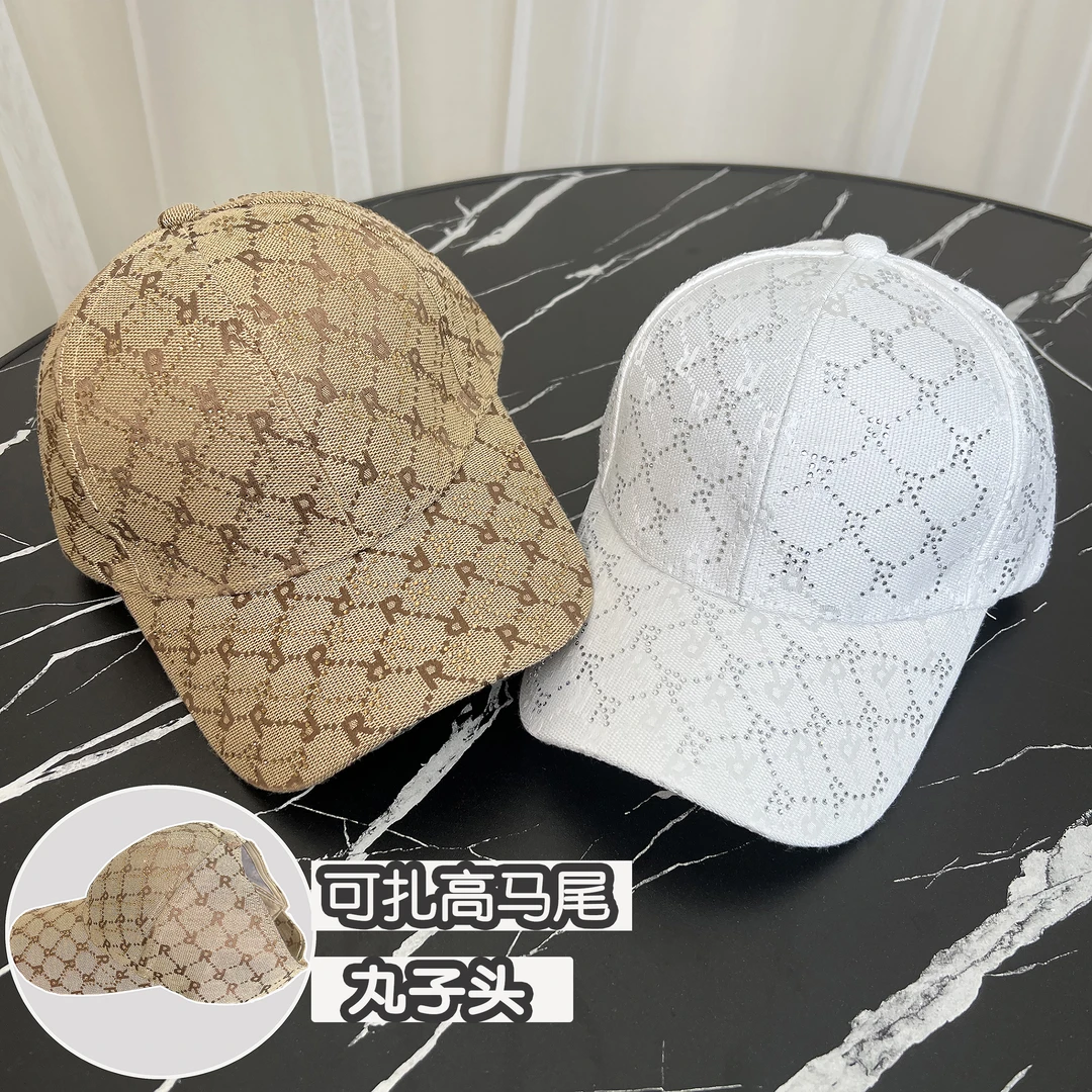 可扎马尾鸭舌帽女夏天加深防晒时尚韩版水钻空顶棒球帽透气百搭款