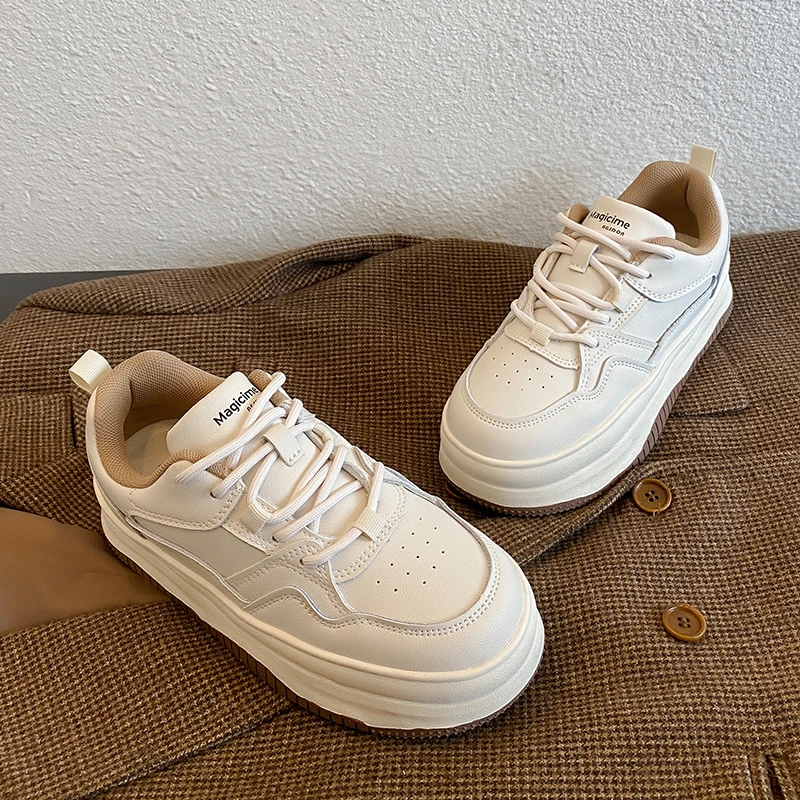 奥古狮登厚底小白鞋女2024新款春夏真皮百搭增高运动白色板鞋爆款
