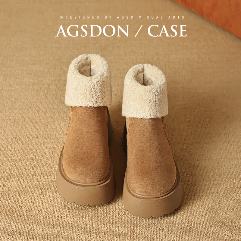 /奥古狮登厚底雪地靴女2025新款冬季加绒毛毛勃肯短靴增高棉鞋爆Q