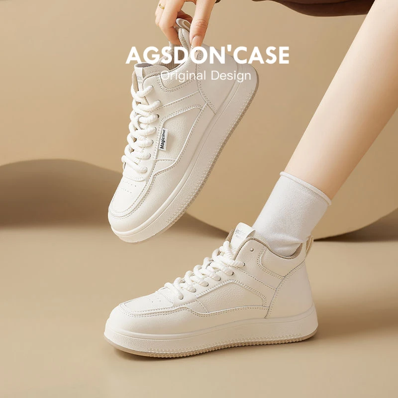 奥古狮登中帮小白鞋女2024新款爆款春秋百搭厚底超火休闲运动板鞋