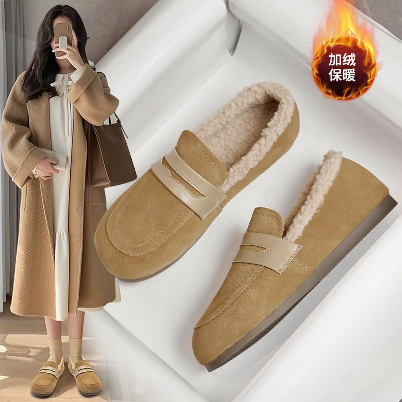 奥古狮登毛毛鞋女2023新款秋冬保暖加绒外穿勃肯鞋豆豆厚底雪地靴