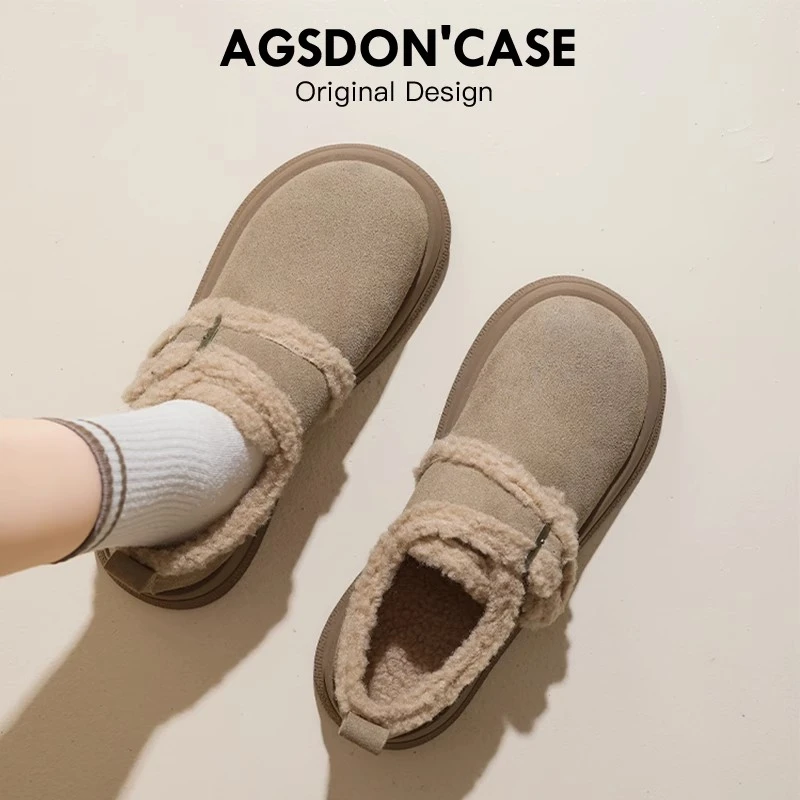 奥古狮登加绒勃肯鞋女2024冬季新款加厚一脚蹬羊羔绒保暖棉鞋女鞋