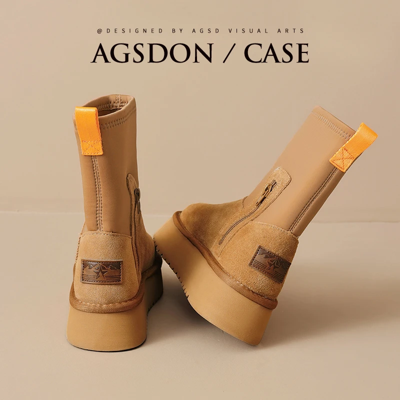 奥古狮登厚底雪地靴女款2024新款冬季弹力铅笔靴东北加绒加厚棉鞋