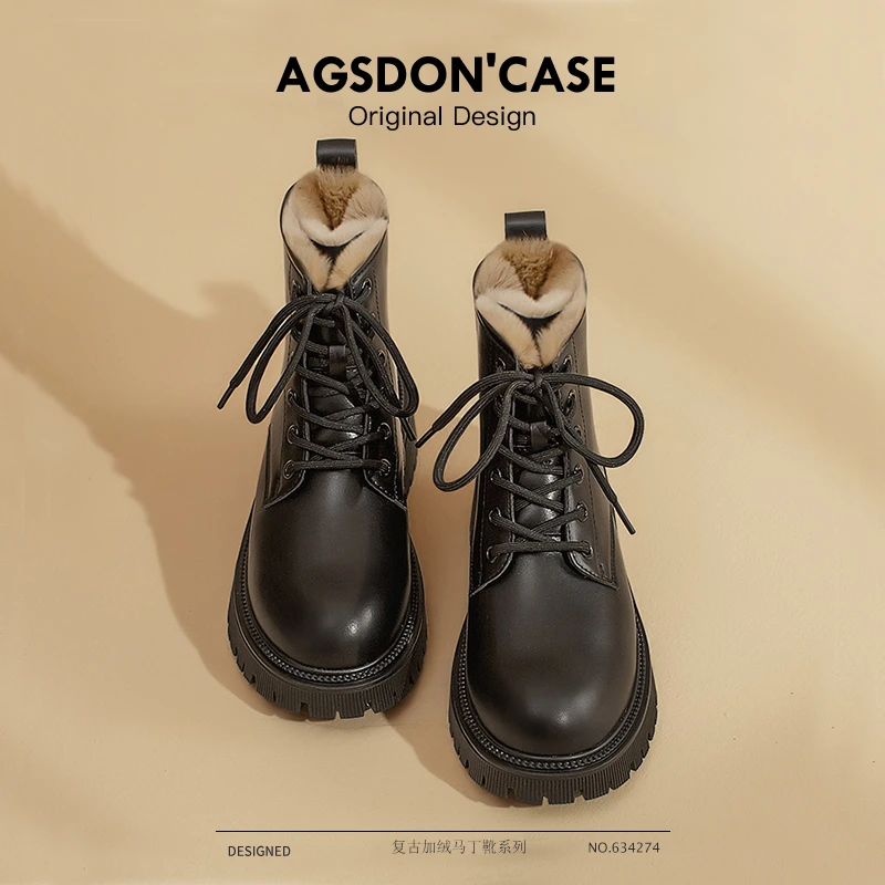 奥古狮登马丁靴女款2023新款冬季加绒雪地靴加厚东北棉鞋厚底短靴