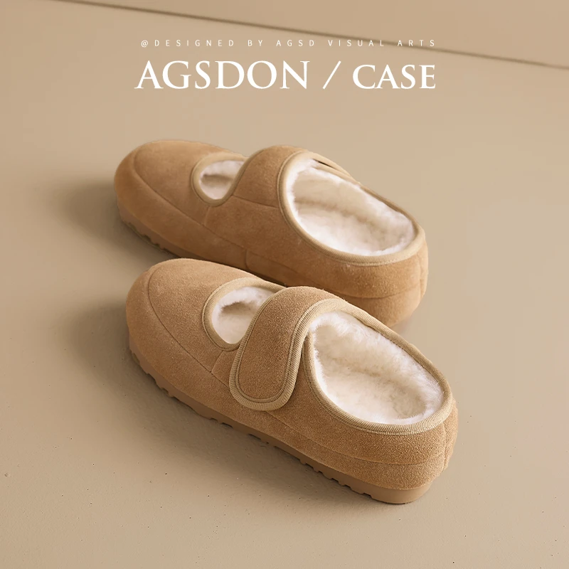 奥古狮登加绒勃肯鞋女款2024新款秋冬毛毛鞋魔术贴保暖丑萌棉鞋爆